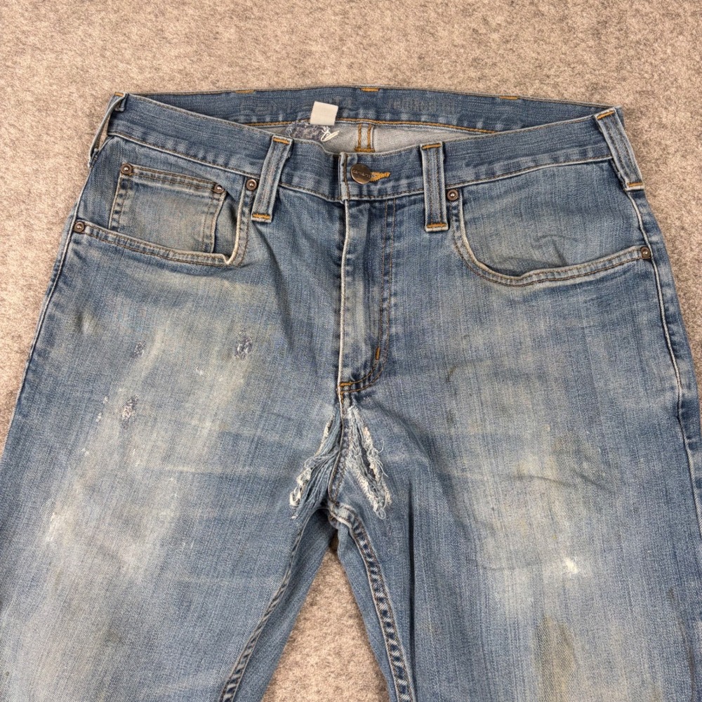 Carhartt Jeans Mens 32x30 Blue Relaxed Fit Distressed Thrashed Workwear Denim